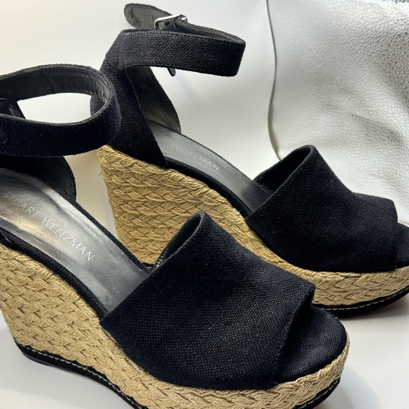 Stuart Weitzman Black and Tan Wedge Sandals - Picture 2 of 6